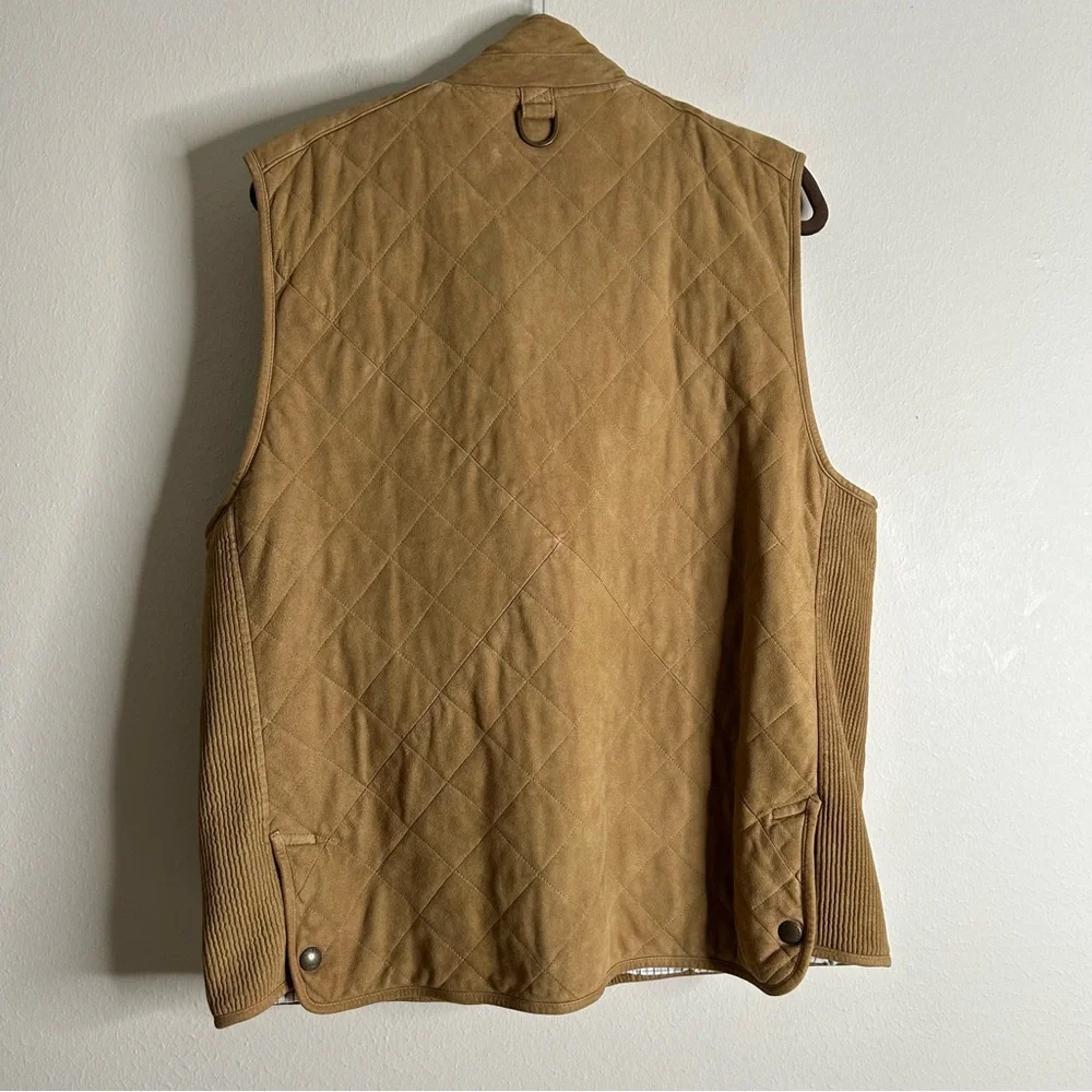 Polo Ralph Lauren Racquet Club Multi Pocket‎ Leather Vest Lined Quilted Tan XL